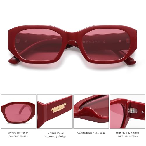 SOJOS Polarized Sunglasses Womens Mens Retro Rectangle Sun Glasses Trendy Hexagonal Frame 80s 90s Shades SJ23244