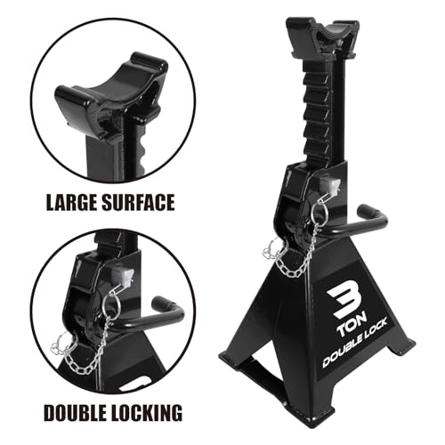 Image of Torin AT43005AB Steel Heavy Duty Jack Stands: Double Locking Pins, 3 Ton (6,000 lb) Capacity, Black, 1 Pair (2 Pack)