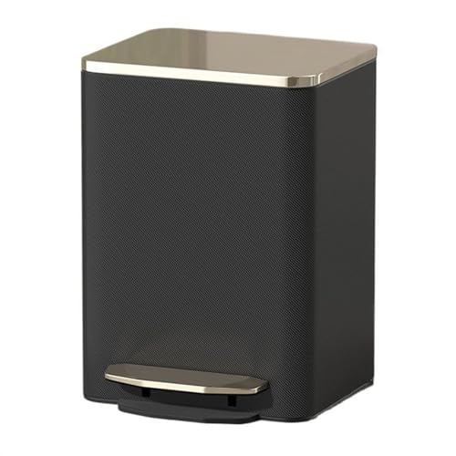 Modern Stainless Steel Compost Bin with Lid, Soft Close Pedal Trash Can, PU Leather Outer Layer, Removable Inner Bucket Wastebasket (Black, 1.0 Gallon)