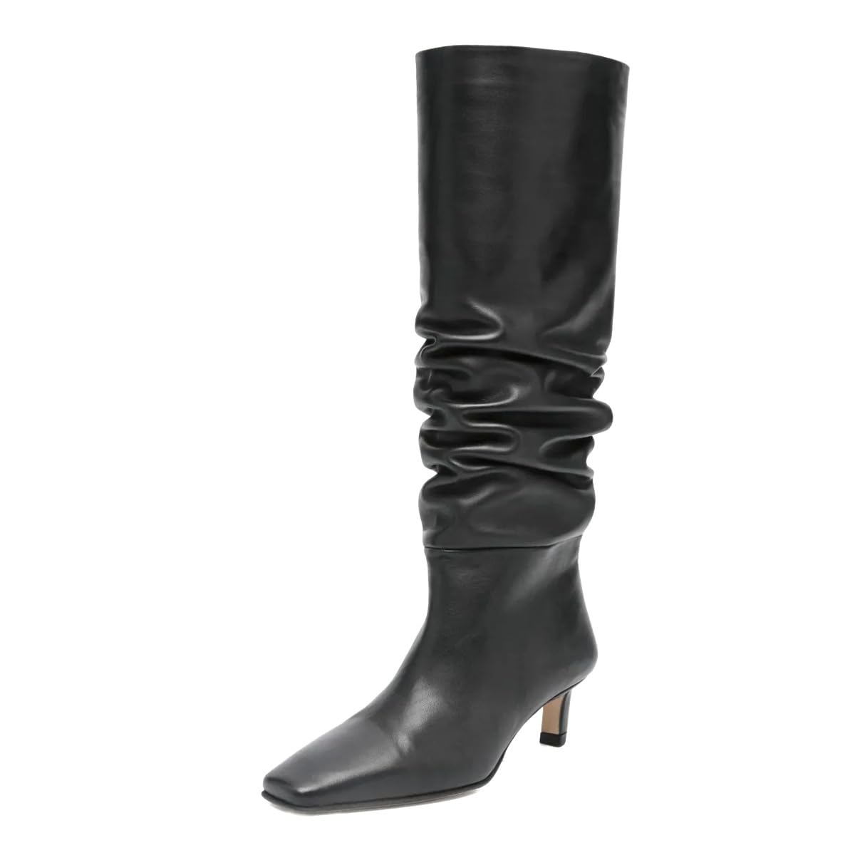 Pazzion Women Slouchy Closed Square Toe Knee High Boots Kitten Low Heel Pull On Long Booties for Ladies