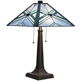 Bieye L10814 Mission Tiffany Style Stained Glass Table Lamp for Reading Working Decorating, 20" W x 22.5" H, Blue
