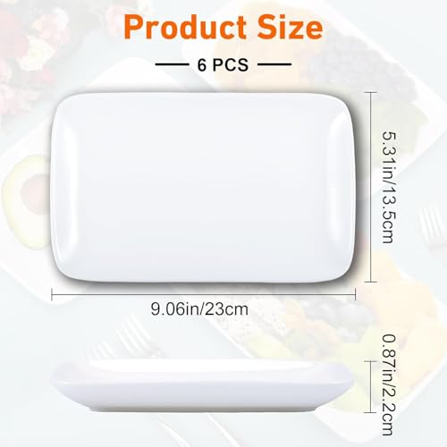 EXTRAPINS 6 Stück Teller Rechteckig,23 x 13,5 cm Servierplatte Porzellan,Weiß Servierteller Länglich,Weiße Serviertablett,Klein Servierteller für Sushi, Kuchen, Dessert, Buffets, Fleisch, Salat