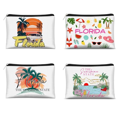 4 Pcs Florida Makeup Bag,Florida Souvenirs and Gift,Travel Vacation Cosmetic Zipper Bag for Her,Mom,Sisters,Friends and Teachers