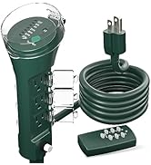 BN-LINK Outdoor Power Strip Yard Stake Timer(w Remote Control) with Photocell Dusk Till Dawn, or ...
