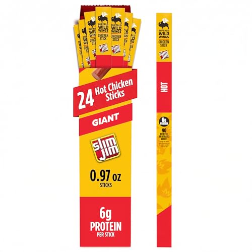 Slim Jim Giant Chicken Sticks, Buffalo Wild Wings Hot, 6g Protein per Stick, 0.97 oz. (24 Count)