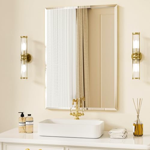 CUCZUUS 16"x24" Rectangle Frameless Beveled Wall-Mounted Mirror,Tempered Glass Bathroom Vanity