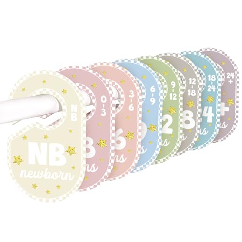 POVETIRE Baby Closet Dividers for Clothes Organizer,Set of 8 Neutral Double-Sided Baby Clothes Size Labels,Nursery Organization for Newborn Clothing, Infant to 24 Months Boy & Girl