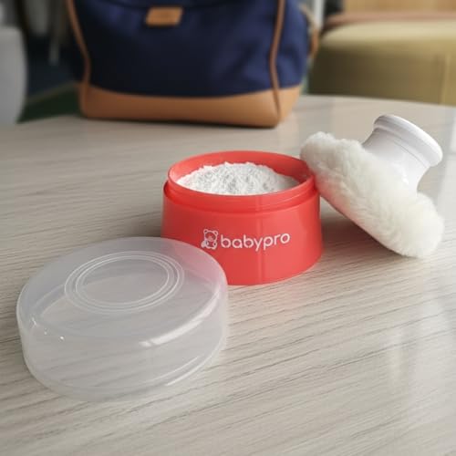 Image of BabyPro Baby Powder Puff with Storage Container for Newborn Kids, Pink | BPA Free, Safe for Skin, Anibacterial, Sweat-Absorbent, Easy Refill