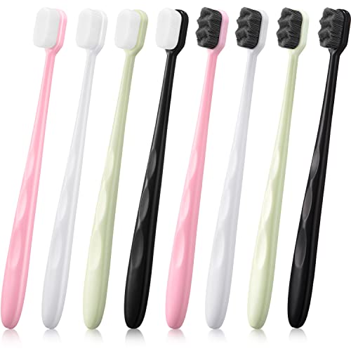 8 Pieces Extra Soft Toothbrush Soft Bristle Adult Toothbrush Micro-Nano Floss Bristle Toothbrush for Fragile Teeth Oral Gum Recession (Flat and Wave Heads)