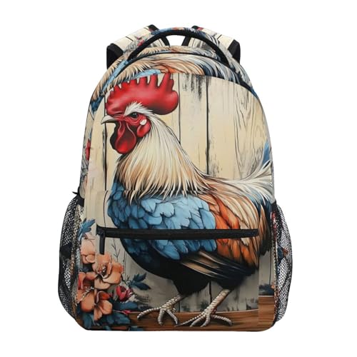 Rooster Fence Flower Backpack Daypack Shoulder Bag Book Bag Lightweight Back Pack 12 ×16.9 Inch