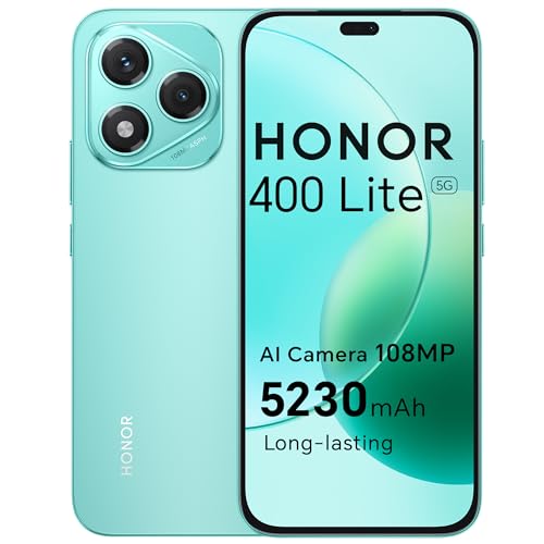 HONOR 400 Lite Smartphone 5G, 256 GB/8 GB de RAM, sin simlockfrei Android, teléfono móvil sin contrato (108 MP con botón de cámara AI, pantalla de 6,7 pulgadas, 5230 mAh, Android 15, Dual SIM, NFC