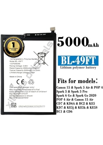 Image of BL-49FT Battery for Tecno Spark Go 2020 /Tecno Spark 5 / Tecno Camon 15 / Tecno Pop 4 / KE5 / CD7 /BC2c Battery with 1 Year Warranty** (V20)