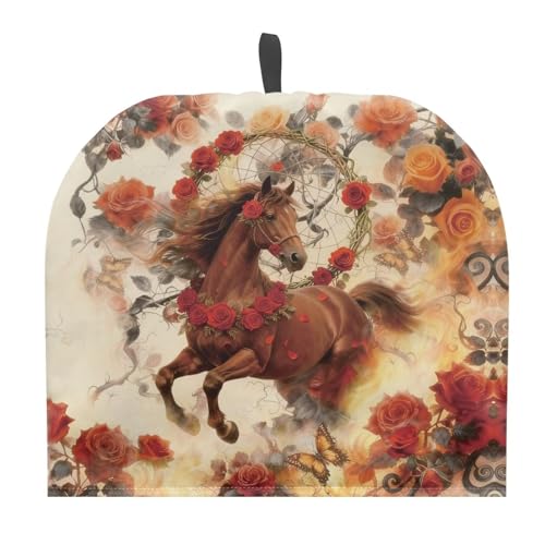 Image of Rose Brown Horse Print Tea Cozy for Teapot Insulated Large Teapot Warm Tea Kettle Cover Machine Washable Coffee Pot Cloth Covers Kitchen Home Decorations for Party