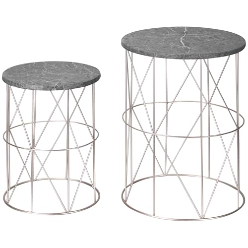 Outsunny 2er-Set Beistelltisch Stapelbar Gartentisch in Marmor Optik...