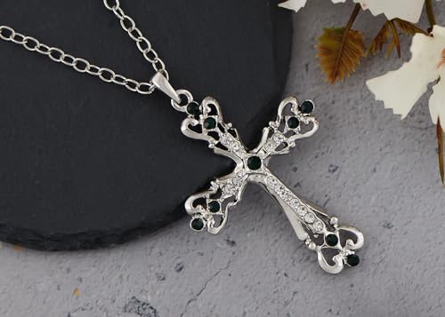 Image of Alilang Womens Black Silver Clear Crystal Rhinestones Celtic Holy Cross Pendant Necklace