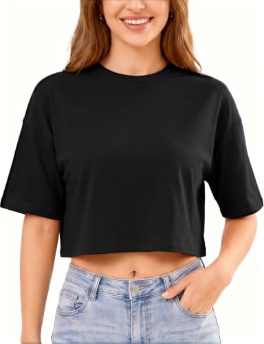 Women's Basics Crop Top Drop Shoulder T Shirt Half Sleeve Cropped