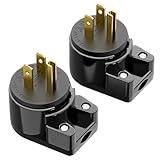 WINXUS Right Angle 3 Prong AC Power Adapter - 2 Pack NEMA 5-15P Rewirable Plug, 15A 125V Household DIY Plug, 12 Directions Male USA Canada AC Power Adapter, ETL cETL Listed, Black