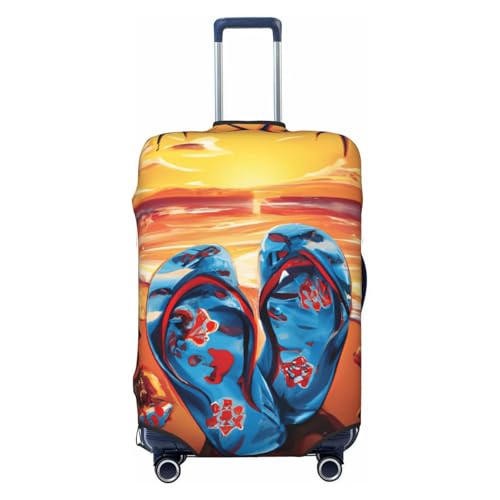 Flip Flop Sunset Beach Travel Luggage Cover Fits 18-32 Inch Luggage, Elastic Suitcase Cover Protector with Concealed Zipper for Wheeled Suitcase Tsa Approved