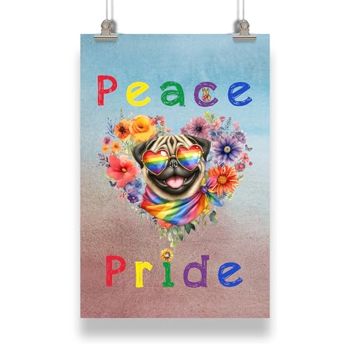 Ninety3POD Peace Love Pride Pug with Rainbow Sunglasses LGBT LGBTQ+ Portrait Poster Pug Dog Lover Gifts Idea Wall Art Home Decor - 004
