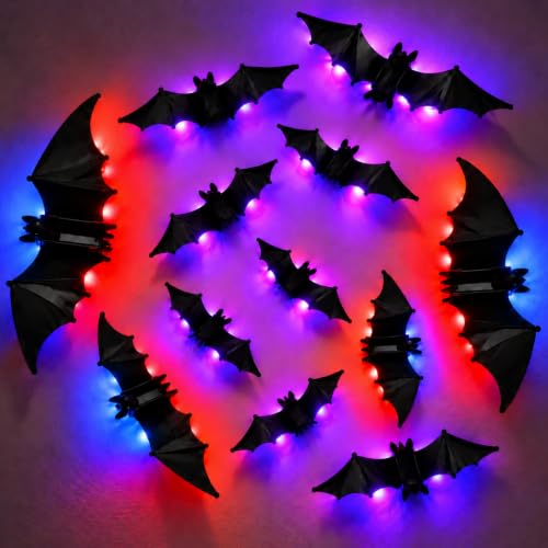 Halloween Bats Wall Decor- 12 Pack 3D Glowing Bat Stickers, Horror Decor with Flickering Bats Stickers for Window, Bedroom, Fireplace Mantel, Haunted House Prop, Removable & Damage-Free Wall Clings - image 1
