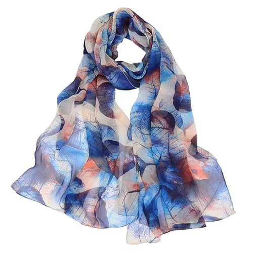 MUNSKT Sommerschal Damen Dünn Chiffon Schal Leicht Blatt Blau für Strand Alltag Party Bankett