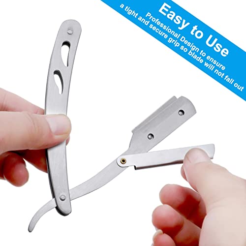 Image of Faigy Stainless Steel Straight Edge Barber Folding Hair Salon Shaving Razor Ustra for Men (Pack of 1, Silver)