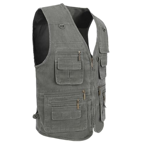 Image of Men's Stone Washed Denim Multi-pocketed Fishing Work Outerwear Vest