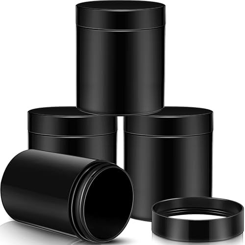 Image of Patelai 4 Pieces Round Wide-mouth Leak Proof Plastic Container Jars with Lids for Travel Storage Makeup Beauty Products Face Creams Oils Salves Ointments DIY Making(8 Ounce,Pure Black)