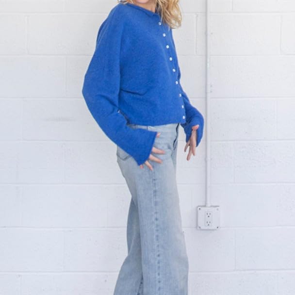 Image of Women Y2k Knitted Cardigan Long Sleeve Button Down Sweater Lightweight Casual Cardigan Loose Fall Streetwear
