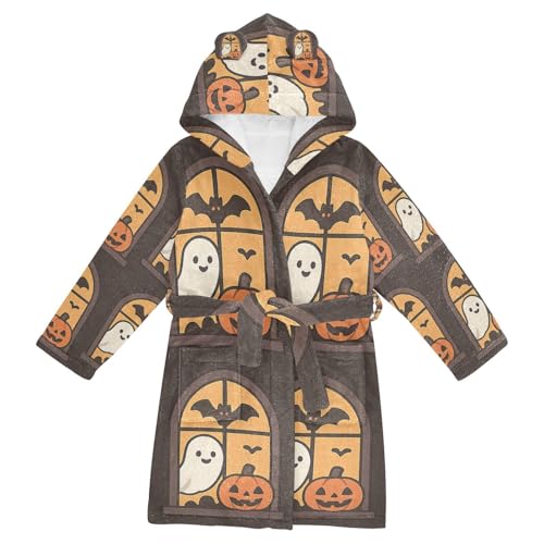 Ghosts and Pumpkins in Windows Halloween Pattern Girls Robe Hooded Pajama