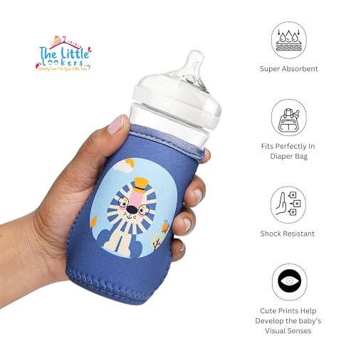 Image of THE LITTLE LOOKERS Cotton Blend Cute Animated Patterned Soft Stretchable Baby Bottle Cover I Baby Feeding Bottle Cover For 125Ml, 150Ml To 240Ml (Blue, Pack Of 1)