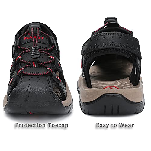 Image of FLARUT Mens Closed Toe Hiking Sandals,Leather Athletic Water Shoes | Durable Leather Upper,Excellent Toe Protection,Grip Rubber Outsole,Lightweight&Cushion EVA Midsole