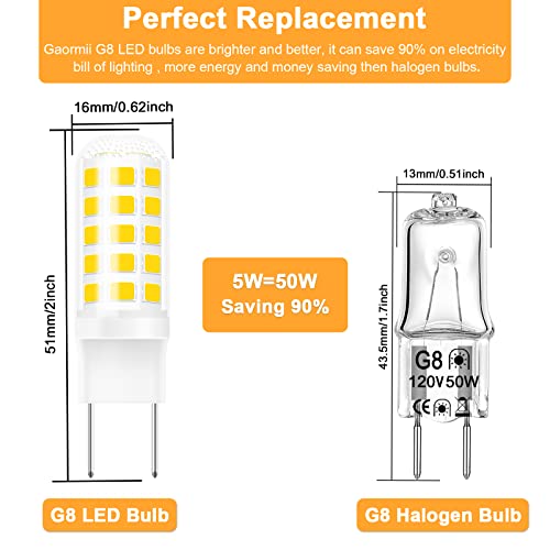 Image of G8 Led Bulb Dimmable for GE Microwave Oven, 120V 50W Kitchen Over Stove Light /Surface Light Bulb for GE Over The Range Microwave Hood, Replaces WB08X10057 WB08X10051, 5W 500LM Warm White 3000K, 2 Pack