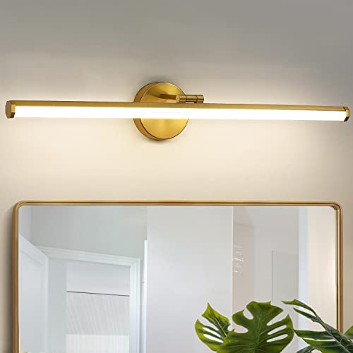 KAISITE 30 Inch Gold Vanity Light - LED Bathroom Lighting Fixture Over Mirror, 24W 4000K Dimmable Modern Light Bar, Rotatable Bath Vanity Fixture