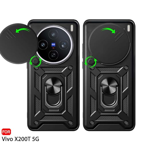 Image of TheGiftKart Tough Armor Bumper Back Cover Case for Vivo X200T 5G | Kickstand & Ring Holder | 360 Degree Protection Back Cover Case for Vivo X200T 5G (PC & TPU, Rotating Camera Cover, Black)