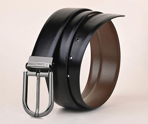 Image of LOUIS STITCH Men's Reversible Italian Leather belt for men 1.25 inch (35mm) Waist Strap Black Brown Belt (BEPLNJ)