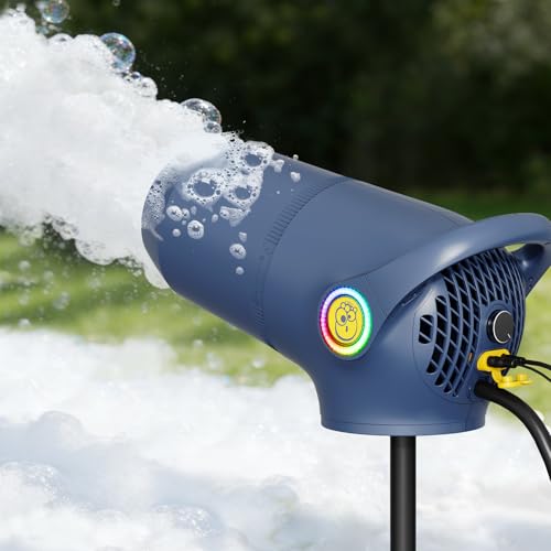 Cañón de espuma para fiestas, máquina de espuma con 3 modos para fiestas, velocidad del viento ajustable y cañón frontal desmontable, máquina generadora de espuma para jardín, patio trasero, piscina o interior (versión mejorada) miniatura 1