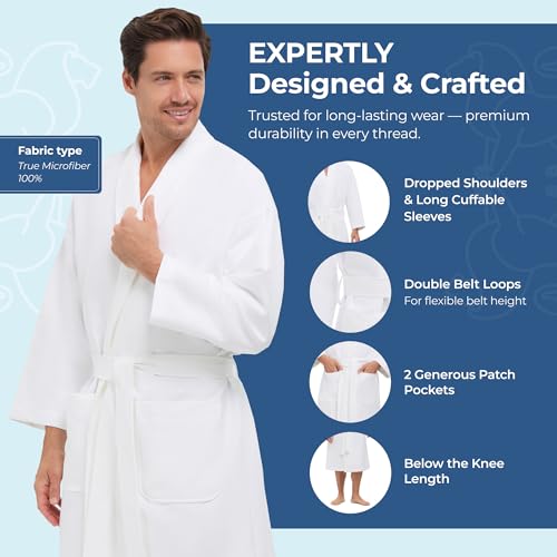 Image of Monarch Unisex Chamois Microfiber Shawl Hotel Robe - Soft Lightweight Fabric, Generously Sized Hotel & Spa Robe with Pockets