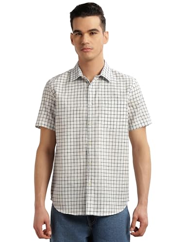 Image of Thomas Scott Men's | Checks | Half Sleeve | Slim Fit | Linen Blend | Spread Collar | Casual Shirt