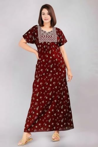 Image of Women's Cotton Jaipuri Nighty Gown - Pack of 2 Rajasthani Print Maxi Night Dress with Pocket - Soft & Comfortable Ladies Sleepwear & Loungewear