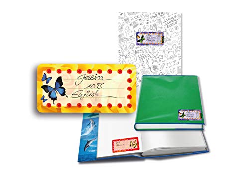HERMA 5574 Buchetiketten zum Beschriften Schmetterlinge, 6 Stück, 76 x 35 mm, selbstklebend, liniert, Buchaufkleber für Schule Kinder Mädchen Jungen, mehrfarbige Heftetiketten Aufkleber, bunt