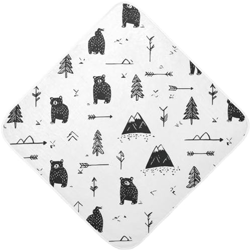 Image of Pigsaly Cute Bear Faces Hooded Baby Towel Black Animals Baby Bath Towel Unisex Toddlers Hooded Towels Cotton Boy Washcloths Girl Shower Towel for Infant Newborn 30 x 30 in