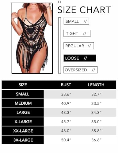 Ekouaer Vestido de Playa para Mujer con Flecos Ahuecado para Cubrir Bikini Sexy de Verano Sin Mangas Tejido a Crochet Minibañador Negro M