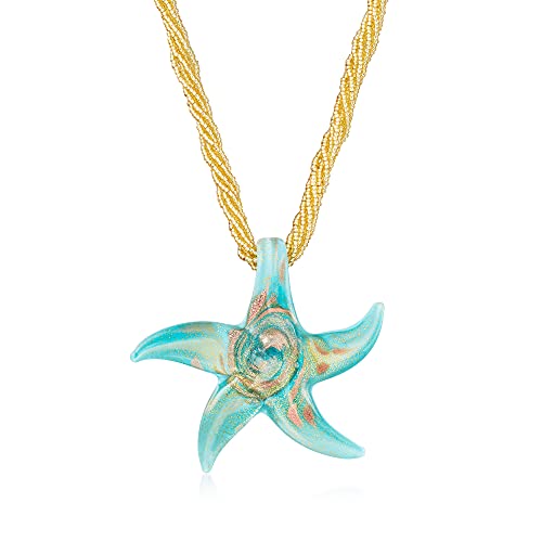 Ross-Simons Italian Turquoise Murano Glass Starfish Necklace With 18kt Gold Over Sterling. 18 inches