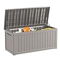 Decksplore Outdoor Storage Box Waterproof, 270 Gallon Lockable Resin Deck Box Large, Patio Storage Bin for Pool Accessories Cushion Furniture, Garden Tools, UV-Resistant Outside Delivery Grey