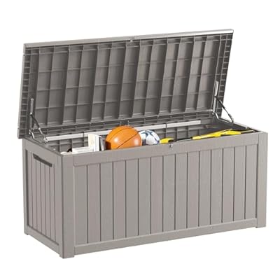 Decksplore Outdoor Storage Box Waterproof, 270 Gallon Lockable Resin Deck Box Large, Patio Storage Bin for Pool Accessories Cushion Furniture, Garden Tools, UV-Resistant Outside Delivery Grey