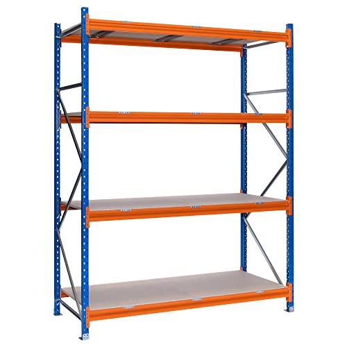 Estantería metálica Media Carga Picking para almacenaje, sin Tornillos, 2500x1500x600 mm (HxWxD) Color Azul y Naranja con 4 Niveles de aglomerado Ajustables en Altura, soporta hasta 900 kg por balda Cover