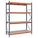 Estantería metálica media carga picking para almacenaje, sin tornillos, 3000x1500x500 mm (HxWxD) color Azul y naranja con 4 niveles de aglomerado ajustables en altura, soporta hasta 900 kg por balda