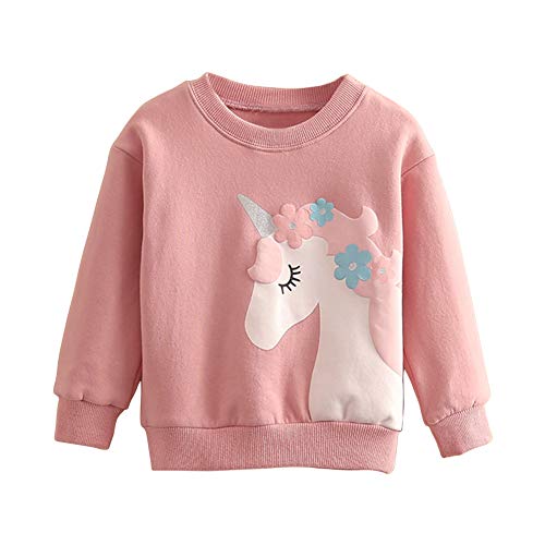 Image of weLaken Unicorn Sweatshirts for Girls Thick Cotton Pullover Tops Fall Winter Children Girls Clothing