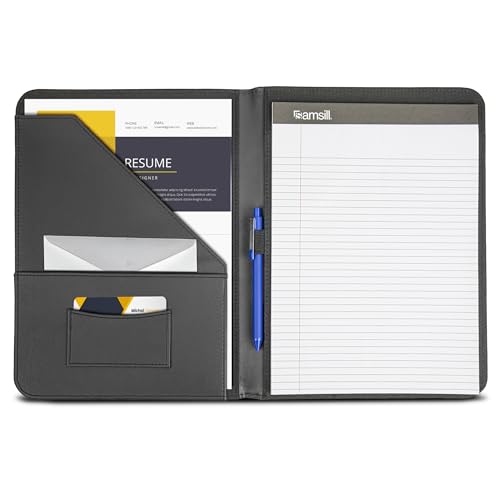 Image of Samsill Contrast Stitch Faux-Leather Padfolio, Business Portfolio for Men and Women, Resume Document Organizer with 8.5 x 11 Inch Writing Pad, Black